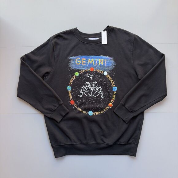 Anthropologie Unfortunate Portrait Horoscope Sweatshirt Gemini Women Large Black - Picture 1 of 14